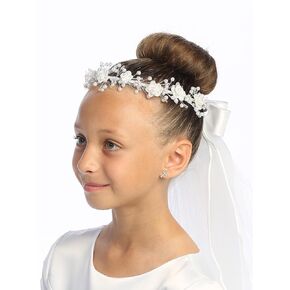 First Communion Veil for Girls 7-16 - White 1st Holy Communion Head Pieces Crown - Velos de Primera Comunión para Niña