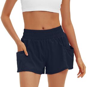 Daron Women's Athletic Shorts High Waisted Running Shorts Sporty Short Gym Elastic Workout Shorts with Side Pockets