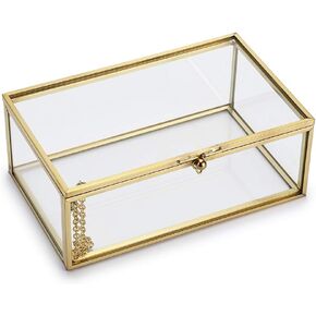 Hipiwe Vintage Glass Keepsake Box, Rectangle Jewelry Display Organizer Box Vanity Lidded Box Home Decor Accent Decorative Box for Storage Trinket Rings Bracelet