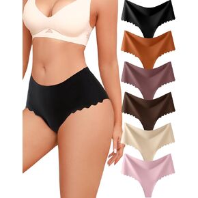 Thongs for Womens High Waisted Seamless Underwear for Women 6 Pack Wave Edge No Show Sexy Panties