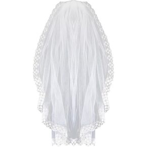 Vividsun Girls First Communion Veils Soft Tulle Lace Edge Veil for Holy Communion Accessories