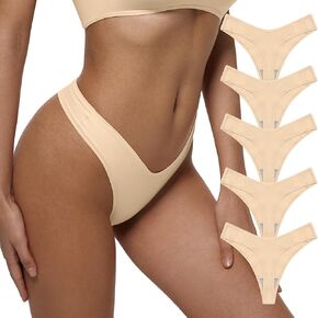 REORIA Womens Cotton Seamless Thongs Panties for Women No Show Breathable Underwear 5 Pack