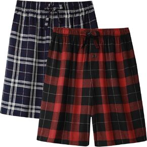BAMBOO COOL Men's Pajama Shorts Plaid Sleep Short Pants with Pockets Soft Lounge Woven Pajamas Bottoms for Men