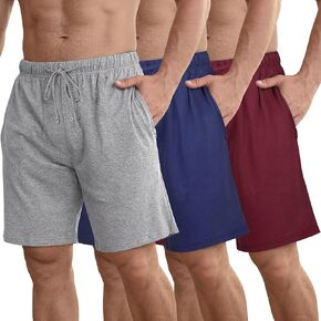 IHU 3 Pack Men's Cotton Pajama Shorts - Soft Sleepwear & Lounge Bottoms with Drawstring & Pockets Sleep Shorts for Men