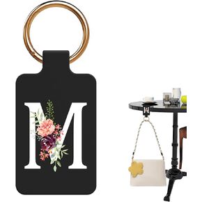 Personalized Letters A-Z Magnetic Purse Holder Stylish Floral Design Handbag Hanger for Women Suitable for Table Tops Metal Wall Door Hinge Frame Shopping Cart Bag Charms Travel Accessories(Black S)