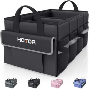 Hotor Trunk Organizer - منظم السيارات مع 5 جيوب ، منظم جذع لسيارات الدفع الرباعي ، سيدان وفان ، منظمة للسيارات مع لوحة أساسية قوية لإكسسوارات السيارات ، الأسود ، مقصورتان ، 21.3 "× 12.6" × 10.6 "