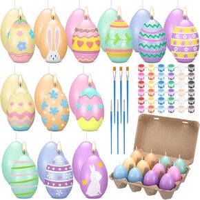 25 PCS Easter Egg Candle Painting Kit Easter Painting Carps for Comple Macaron Egges على شكل شموع مع شرائح الطلاء بالكرتون للطلاءات من فرشاة الطلاء من أجل الربيع DIY.