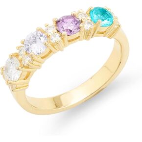 EVE'S ADDICTION Women's Gold Tone Personalized 4 Stone Simulated Birthstone Eternity Ring (ring size 5 to 9) - Custom Birthstone Ring for Mom - Mother's Ring - Gifts for Mom