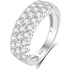 خاتم زفاف مويسانيت ، 3 صفوف WDITH نصف الأبدية فرقة Moissanite D Color VVS1 محاكاة حلقات الماس 925 الإسترليني الفضية