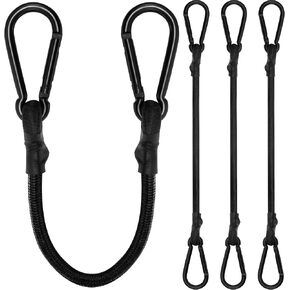حبال البنجي مع السنانير ، حبال بنجي مرنة أسود مع مقطع carabiner ، 13.7 بوصة طول 1/3 بوصة الحبل للبونج للهواء الطلق ، التخييم ، القنب ، رف الدراجة ، خيمة ، 4 عبوة