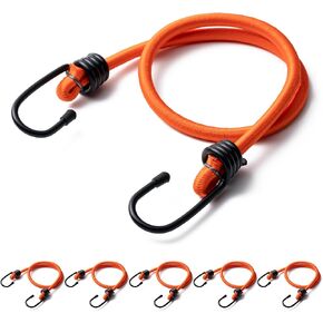 18inch Bungee Cords with Hooks,6Pcs Heavy Duty Extra Strong Outdoor Elastic Rope,Multi-Purpose Elastic Bungee Straps for Luggage,Camping,Tarps,Bike Rack,Outdoor Tent,Weatherproof（Black）