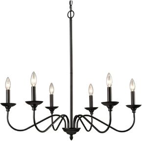 Modern Farmhouse Black Dining Room Chandeliers Wrought Iron Candle Chandelier, 6-Light Chain Light for Foyer Dining Bedroom Hall