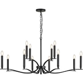 Black Living Room Chandelier 12 Light Hight Ceiling Foyer Candle Chandelier Large Dining Room Light Fixture Over Table 44in Metal Modern Chandeliers Hanging Light for Entry Master Bedroom