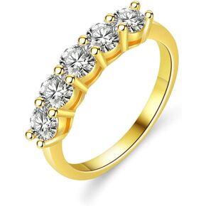 14k Gold 1.5Ct Round-Cut Diamond Five Stone Wedding Ring Women's Anniversary Band, D Color VVS1 Diamond - Exquisite Beauty and Timeless Elegance