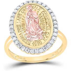 Jewels By Lux 10kt Tri-tone Gold 1/3 Cttw Diamond Fashion Virgin Mother Mary Oval Wedding Engagement Anniversary Ladies Ring, Women Size: 5-9