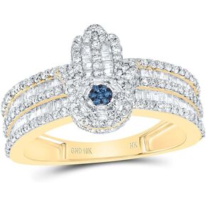 المجوهرات من Lux 10kt أصفر الذهب 1 CTTW Diamond Fashion Blue Diamond Hamsa مشاركة الزفاف خاتم الذكرى ، المرأة الحجم: 5-9