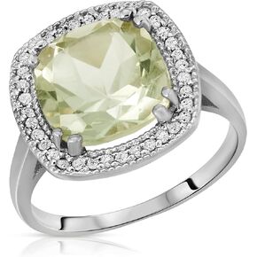 Galaxy Gold GG 14K Solid White Gold Cushion Cut 3.8 CTW Ring with Natural Diamonds and Natural Green Amethyst