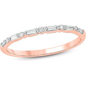 Cali Trove 14K Gold Stackable Band Ring in 1/10ct Round Baguette Natural Diamonds I Anniversary bands for women IN yellow, white & rose gold I Stack bands for women