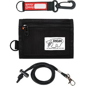 Rough Enough Boys Wallet for Kids with Keychain Neck lanyard Present Packaging Weather Resistant Black Cordura