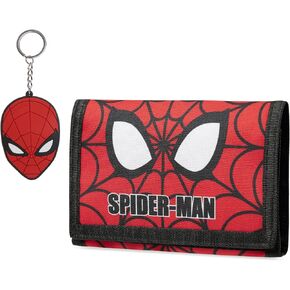 Marvel Spiderman Boys Wallet and Keychain Avengers Trifold Wallet with Card Slot Coin Purse Kids Gifts Set (Red Spiderman)
