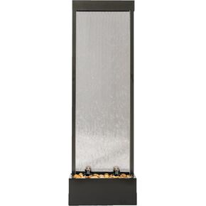 68 in H Freestanding Modern Indoor/Outdoor Waterfall Fountain w/Decorative Rocks, LED Lights & Auto-Shut Off Pump, Aluminum/Clear Glass, Black