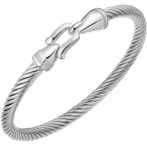 Stainless Steel Twisted Cable Wire Bracelets with Hook Clasp Stylish Roman Digital Bangle Bracelet for Women