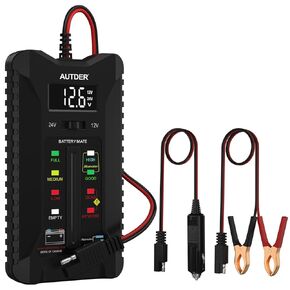 AUTDER Car Battery Tester and Alternator Tester 12V/24V with LCD Display and LED Indication Automotive Battery Voltage Meter for Cars Trucks Motorcycles