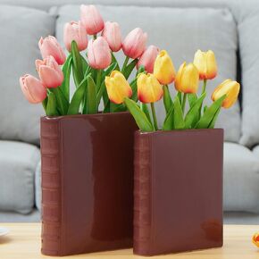 Book Shaped Vase, Ceramic Book Vase for Flowers - Set of 2, Teacher Appreciation, Cute Bookshelf Decor, Pot Planter Bookends, Art Deco Style Piece, Shabby Chic Ceramic, Unique Vases