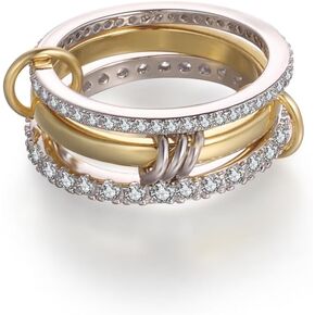 Stackable Rings for Women Gold Non Tarnish, 18k Gold Plated 3 Rings Set with CZ Cubic Zirconia Band, Silver and Gold Rings Set for Women Dainty Bands