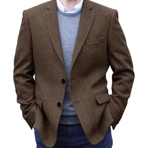 Men's Tweed Blazer Jacket 2 Button Lightweight Herringbone Casual Sport Coat Wedding Groomsmen Prom Jackets