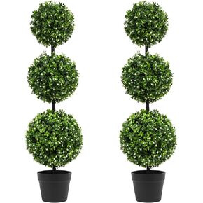 3FT Artificial Boxwood Topiary Tree in Pot,2 Pack Faux Topiary Trees for Front Door Porch Home Living Room Garden,Fake Outdoor Plant Boxwood Ball for Indoor&Outdoor