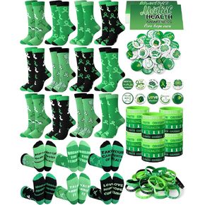 Geyoga 102 PCS عناصر التوعية بالصحة العقلية بالجملة الجوارب الأخضر الشريط الأخضر سوار السيليكون الدبابيس الزر الأخضر