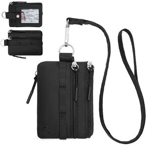 BOSTANTEN Small Wallet RFID, Minimalist Zip ID Case Wallet with Lanyard Keychain, Water Resistant Card Wallets for Women & Men, Black