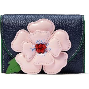 kate spade new york IN THE Garden Floral Applique Pebbled Leather Flap Card case, Parisian Navy Multi