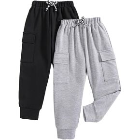 Boys Casual Pants-Solid Color Soft Trousers Jogger Pants-Toddler Boys 2 Pack Sweatpants Set (3-7T)
