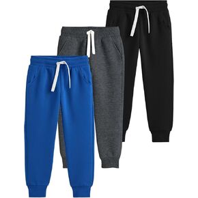 Flygo 3 Pack Boys Sweatpants Kids Active Joggers Athletic Casual Basic Pull On Pants with Pockets Drawstring