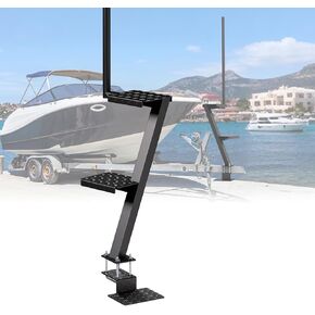 Boat Trailer Steps with Safety Grab Handle – 3 Step Universal Boat Steps for Bass, Pontoon & Hunting Boats, Heavy-Duty 400lbs Capacity, Powder-Coated Solid Steel, Easy Installation for Trailer Tongue
