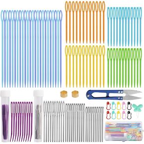 Plastic Large Eye Sewing Needles, Large-Eye Blunt Needles, Bent Tapestry Needles, Yarn Needles Crafting Knitting Stringing Needles with Storage Box and Needle Threader for Knitting Crochet in Kuwait