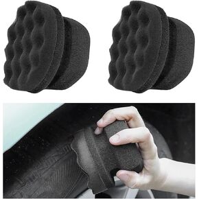 2PCS Tire Shine Applicator, Durable & Reusable Hex Grip Tire Dressing Sponge Foam Detailing Pad, Washable Round Shape Wheel Tire Shine Car Cleaning Sponge, Car Accessories (Black-Large)