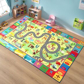 Terrug Kids Rug for Playroom, Educational Classroom Rug for Kids Room, Washable Nursery Rugs Non Slip Playroom Rugs Play Mat for Learning ABC Carpet, Numbers, Animal, Colors, Season, 3X5 Feet, Pink