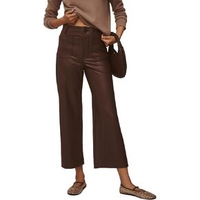 Women's Faux Leather Pants High Waisted Wide Straight Leg Pants PU Trousers with Pockets