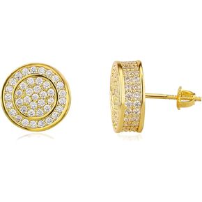 TOPGRILLZ Screw Back Earrings 14K Golden Plated 5A+ Cubic Zirconia Cluster Round Screw On Stud Earrings For Men Women Aretes De Hombre