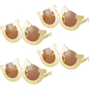 Frienda 4 Pairs Horseshoe Sunglasses Novelty Glasses Western Horse Derby Races Party Favors Photo Props Belmont Preakness Stakes for Western Theme Eyeglasses Birthday Party Supplies