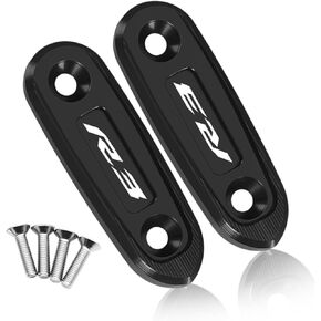 MFGZD Motor Coorder Mirror Block Off Base Plate ، 2 PCS CNC Aluminium Fit for R3 R15 Mirror Block Off Plates متوافق مع Yamaha YZF-R3 2019-2025 / R15 V3 2018-2025 (Black ، R3)