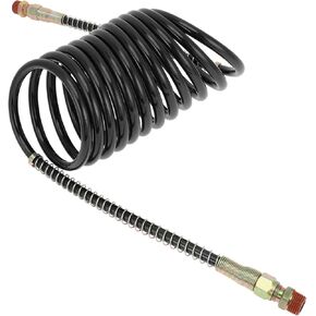 Motoforti Air Brake Hose Oil Cooler Coiled Short Tail Line 12 Circle Brake Coil Cable for Trucks Tractors Assembly with 1/2" NPT Fitting 15 ft Brass Nylon Black