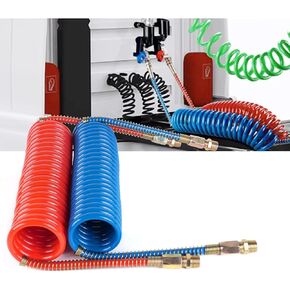 Coiled Air Lines for Semi Truck,15 FT Air Brake Line Hose Coil Assembly,Red & Blue Coiled Air Set Line for Truck Trailer,1/2" NPT Fittings
