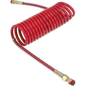 Motoforti Air Brake Hose Oil Cooler Coiled Short Tail Line 18 Circle Brake Coil Cable for Truck Tractor Assembly with 1/2" NPT Fitting 15 ft Brass Nylon Yellow