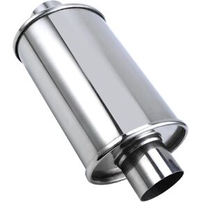 3" Inlet Ultra Quiet Resonator, 304 stainless steel resonator 3'', 3" Outlet 14" Overall Length Universal Sliver Oval Performance Muffler Resonator