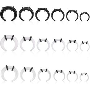 18 Pcs Acrylic Septum Rings, Three Colors C Shaped Pincher Tapers Septum Hoop Stud Nose Gauge Stretching Kit for Nose Ear Piercings Gauges Size 4G 6G 8G 10G 12G 14G(Black, White, Transparent)