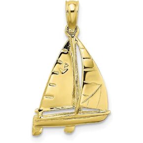 Solid 10k Yellow Gold 3-D SAILBOAT Charm Pendant